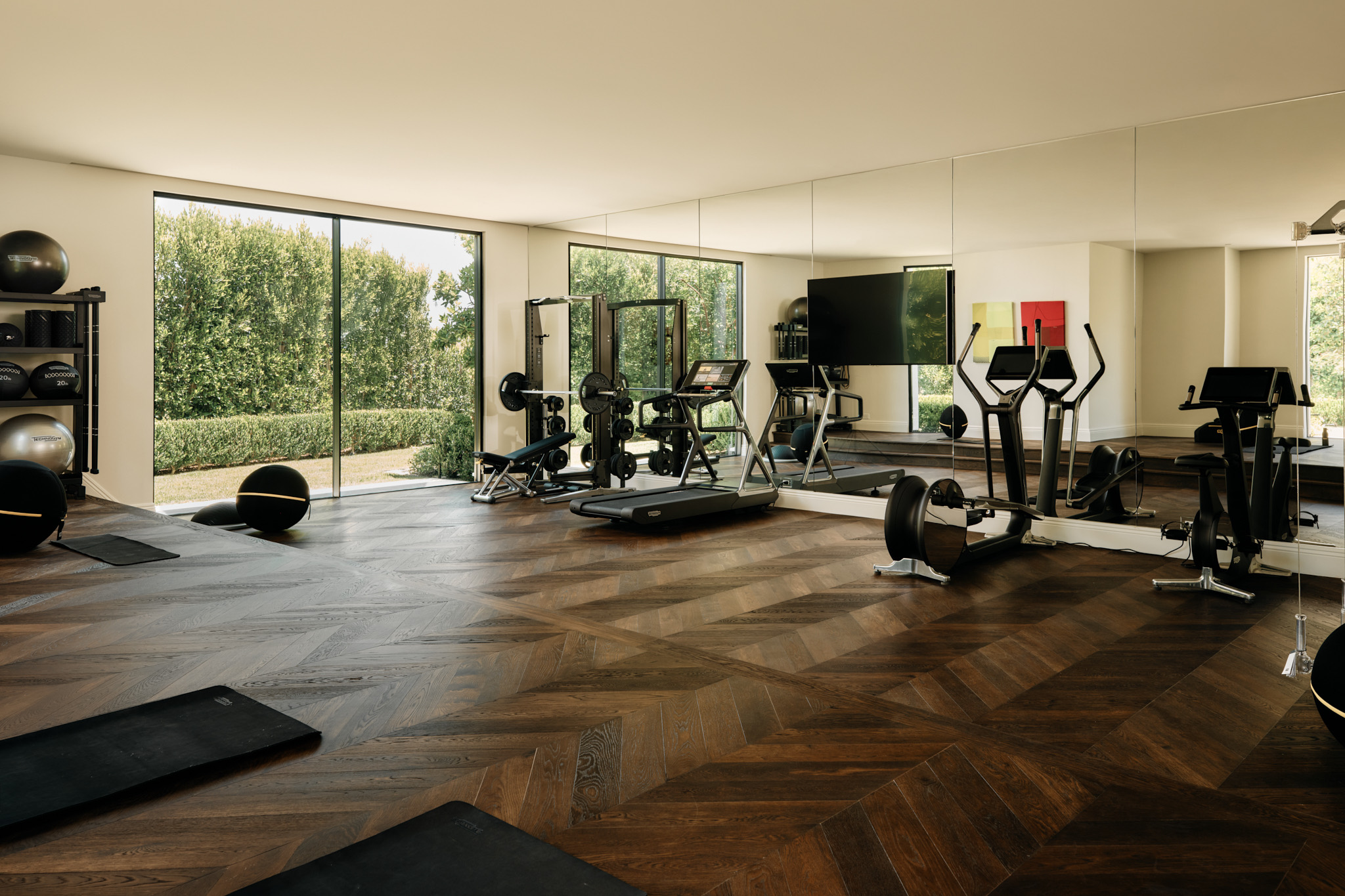 A Grade partner project &mdash; private fitness room with chevron oak floor