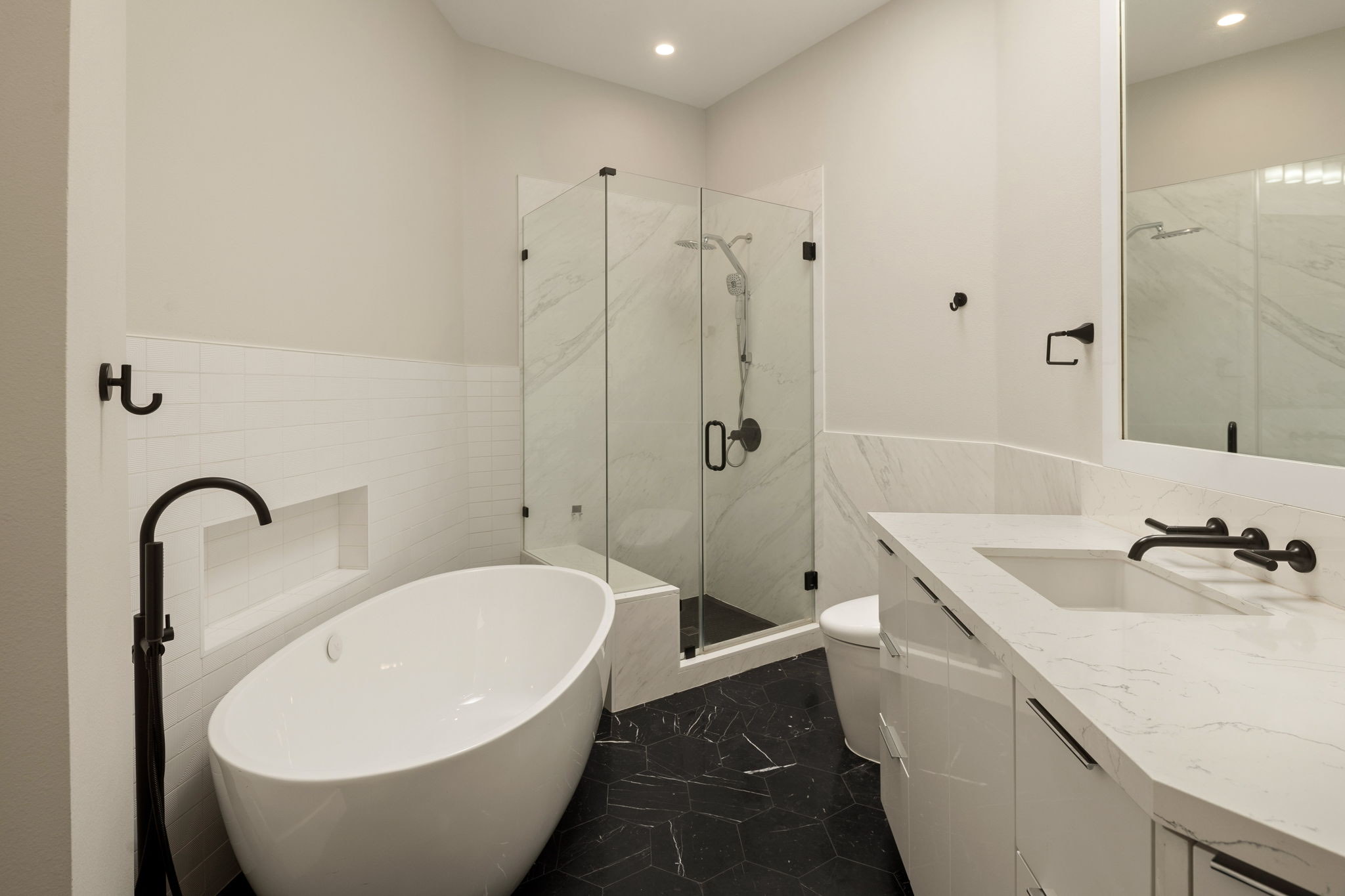 241 S Lasky Drive &mdash; primary bathroom with freestanding tub